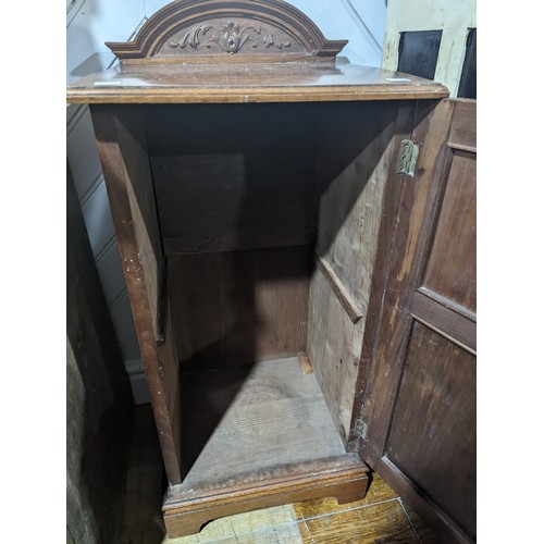 453 - An Antique mahogany pot Cupboard, with carved panel, W 39.5 cm x H 80 cm x D 34 cm.