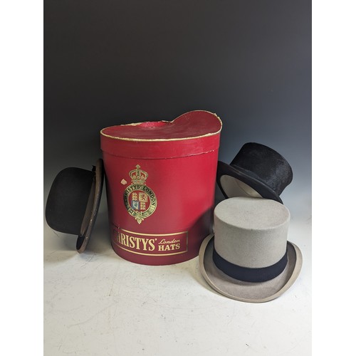 461 - Vintage Fashion - two early 20th century Top Hats, one black by Woodrow of Piccadilly, size 7¼, the ... 