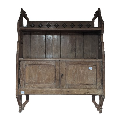 482 - An Antique Wall Mounted Smokers' Cabinet, with pierced snowflake decoration, damage to left side cup... 