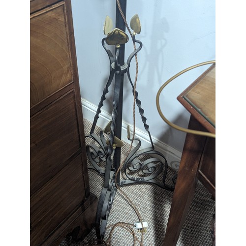 494 - A Victorian wrought iron and copper oil-burner standard Lamp, with Joseph Hinks duplex no.2 burner, ... 