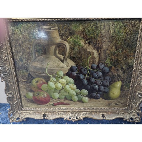 204 - William Hughes (British, 1842-1901) Still life of Vase with Apples, Grapes and Pear, oil on board, s... 