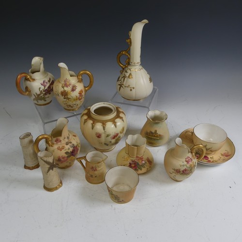 100 - A small quantity of blush ivory Royal Worcester Wares, including Jugs, Teacups, Saucers, etc. 14 pie... 