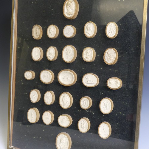 626 - A collection of twenty-seven 19th century style plaster Grand Tour Intaglios, gilt framed & glaz... 