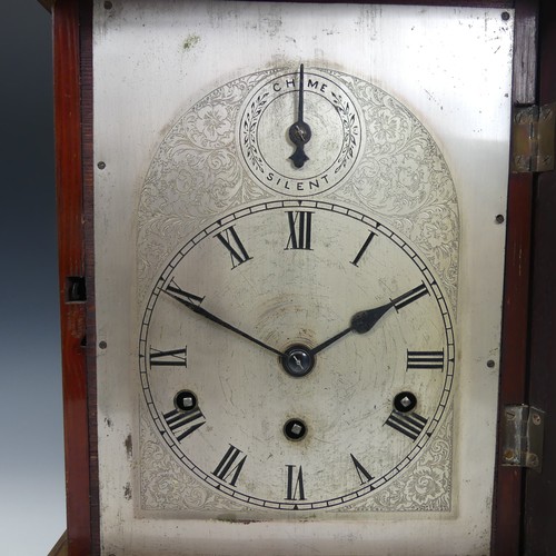 288 - An Early 20th century Edwardian German Mantle Clock, marquetry case and silvered dial, the movement ... 