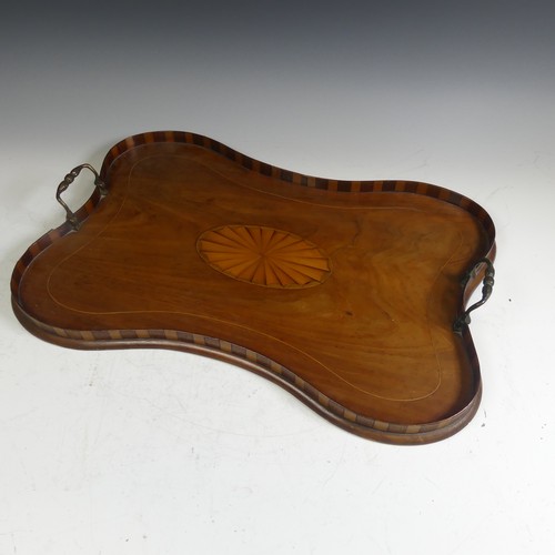 386 - An Edwardian mahogany inlaid galleried twin-handled Tray, the gallery of chequerboard boxwood design... 