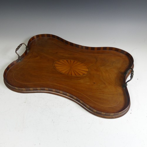 386 - An Edwardian mahogany inlaid galleried twin-handled Tray, the gallery of chequerboard boxwood design... 