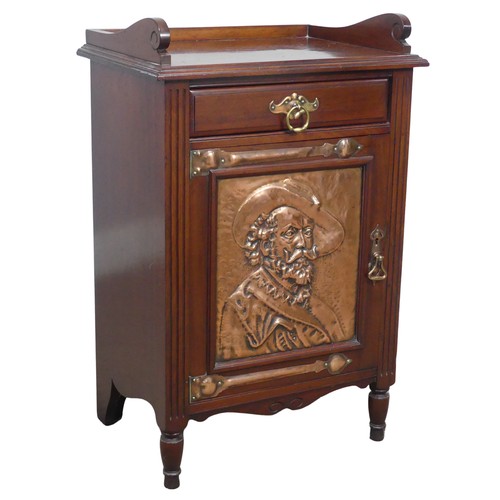 627 - An Arts and Crafts mahogany Smoker's Cabinet, in the style of Shapland and Petter, with copper strap... 