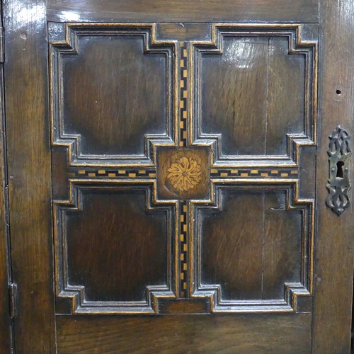 343 - A 19thC Carolean style oak Chest on stand, of large proportions, moulded cornice above two chequer i... 