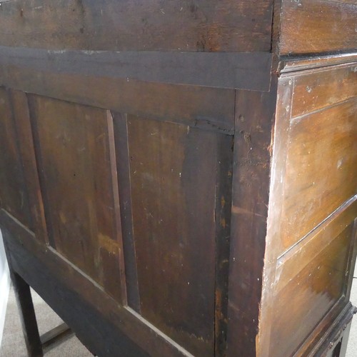 343 - A 19thC Carolean style oak Chest on stand, of large proportions, moulded cornice above two chequer i... 