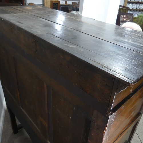 343 - A 19thC Carolean style oak Chest on stand, of large proportions, moulded cornice above two chequer i... 