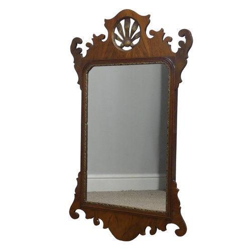 326 - A Georgian style Antique mahogany framed wall Mirror, the top apron with gilt painted exotic bird, W... 