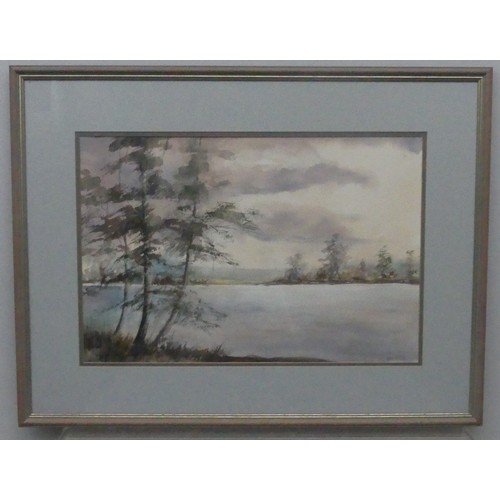 206 - E. Anne Gordon, D.A. (British, modern), River landscape, oil on board, signed 'Gordon', 30cm x 40cm,... 