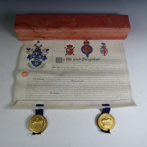 528 - H.M King George V Grant of Arms  illuminated scroll, to Sir James Ellison Haggas (1849-1939), with t... 