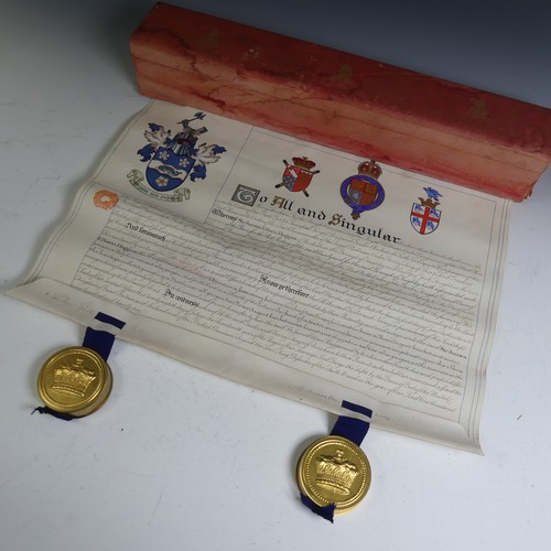 528 - H.M King George V Grant of Arms  illuminated scroll, to Sir James Ellison Haggas (1849-1939), with t... 