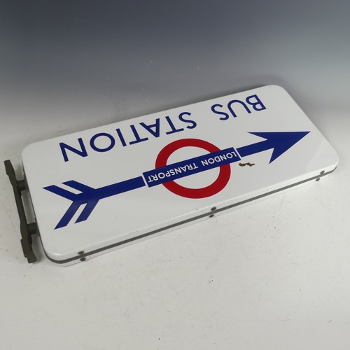 628 - London Transport; A double sided enamel Direction Arrow 'Bus Station' Sign, with bracket, very good ... 