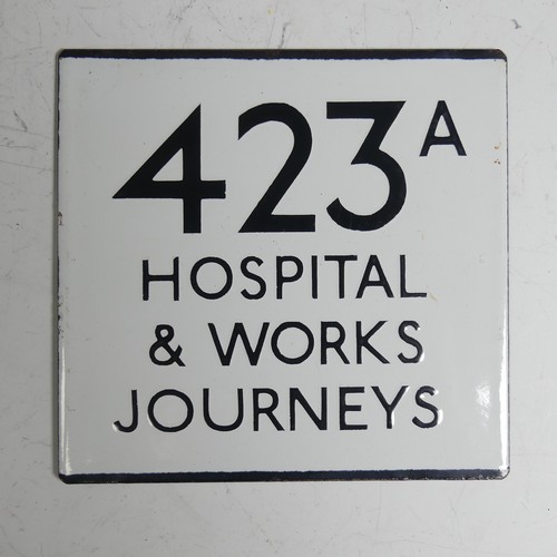 631 - Bus and Coaching Memorabilia; A London Transport enamel Bus Stop E-Plate, Route No. 423A 'Hospital &... 