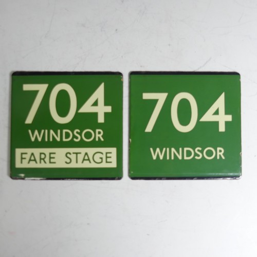 646 - Bus and Coaching Memorabilia; Two London Transport enamel Bus Stop E-Plate, Green Line Route No. 704... 