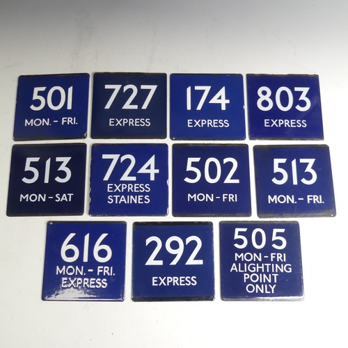 652 - Bus and Coaching Memorabilia; A collection of London Transport enamel Bus Stop Express Route E-Plate... 