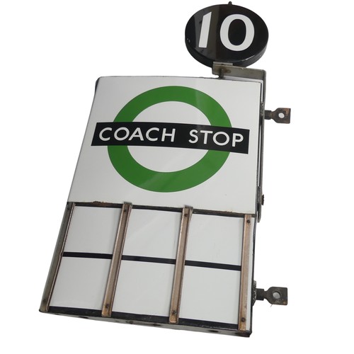 661 - Bus and Coach Memorabilia; A London Transport enamel 'Coach Stop' (Compulsory) Flag Sign, green line... 