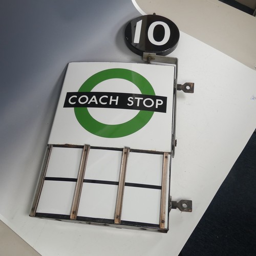 661 - Bus and Coach Memorabilia; A London Transport enamel 'Coach Stop' (Compulsory) Flag Sign, green line... 