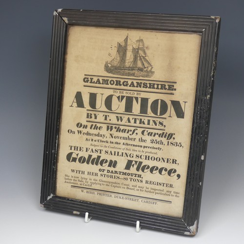 585 - A 19thC Auction Advertising Poster for 'The Golden Fleece', Auction to be held on Cardiff Wharf, con... 