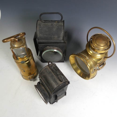 663 - A brass miners Lamp marked 'McGEOCH 0583', together with a possible Lucas Burbury brass Vintage moto... 