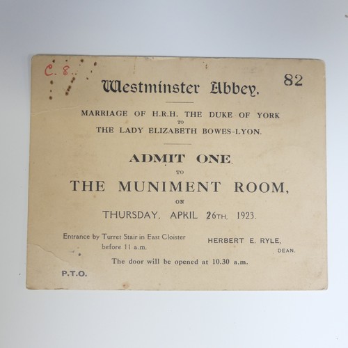 529 - The Coronation of Elizabeth II, Tuesday 2nd June 1953; A blue card ticket for Stand 39 on The Mall, ... 