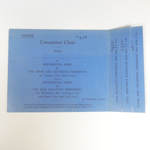 529 - The Coronation of Elizabeth II, Tuesday 2nd June 1953; A blue card ticket for Stand 39 on The Mall, ... 