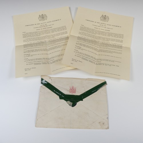 529 - The Coronation of Elizabeth II, Tuesday 2nd June 1953; A blue card ticket for Stand 39 on The Mall, ... 