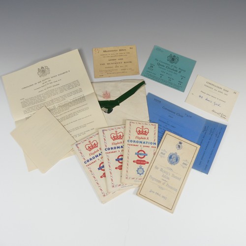 529 - The Coronation of Elizabeth II, Tuesday 2nd June 1953; A blue card ticket for Stand 39 on The Mall, ... 