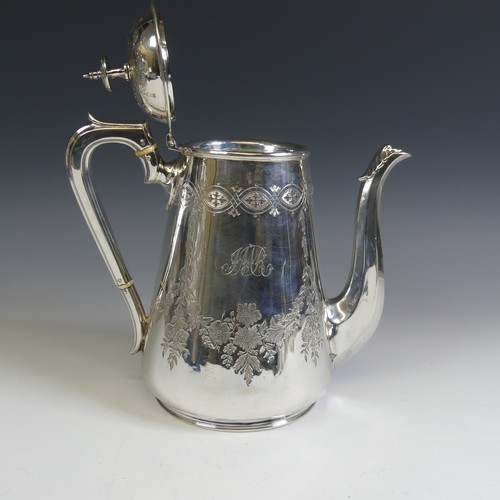 10 - A Victorian silver Coffee Pot, by W W Harrison & Co., hallmarked Sheffield, 1877, of conical for... 