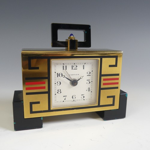 Cartier An Art Deco style brass and enamel Alarm Clock the case