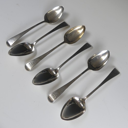 61 - A set of six George III silver Dessert Spoons, makers mark WE, hallmarked London, 1803, Old English ... 