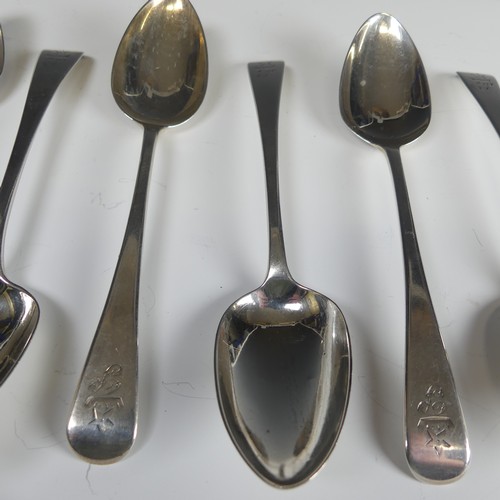 61 - A set of six George III silver Dessert Spoons, makers mark WE, hallmarked London, 1803, Old English ... 