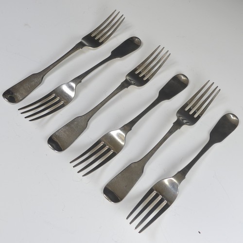 63 - A set of six George IV silver Forks, hallmarked London, 1818, fiddle pattern, with Peile family cres... 