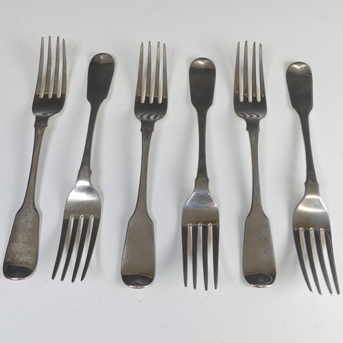 63 - A set of six George IV silver Forks, hallmarked London, 1818, fiddle pattern, with Peile family cres... 