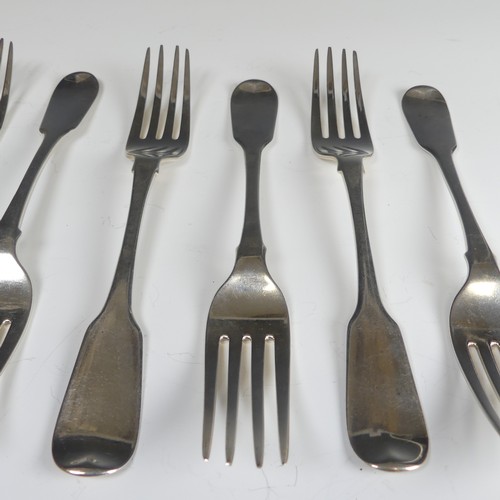 63 - A set of six George IV silver Forks, hallmarked London, 1818, fiddle pattern, with Peile family cres... 