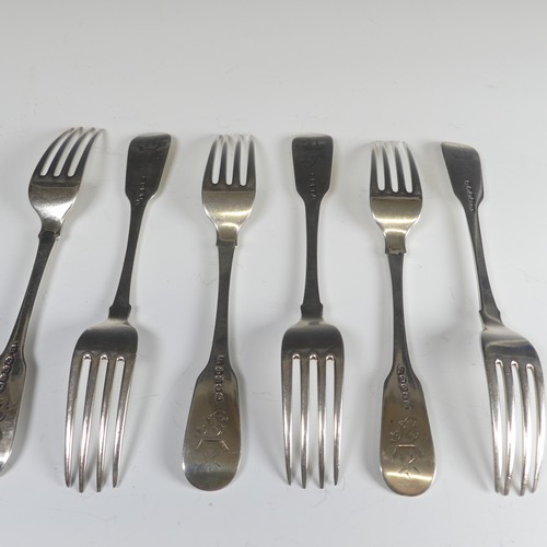 63 - A set of six George IV silver Forks, hallmarked London, 1818, fiddle pattern, with Peile family cres... 