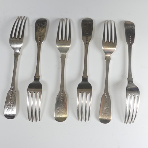 63 - A set of six George IV silver Forks, hallmarked London, 1818, fiddle pattern, with Peile family cres... 