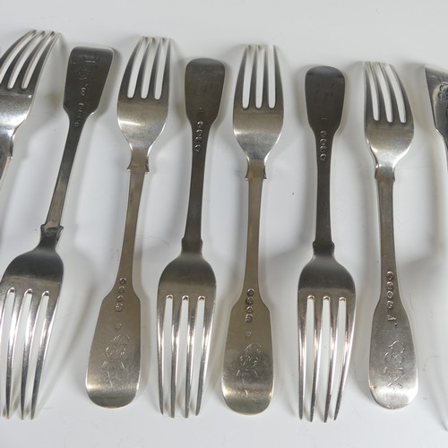 64 - A matched set of twelve 19thC Dessert Forks, five hallmarked London 1814, four London 1876, three Lo... 