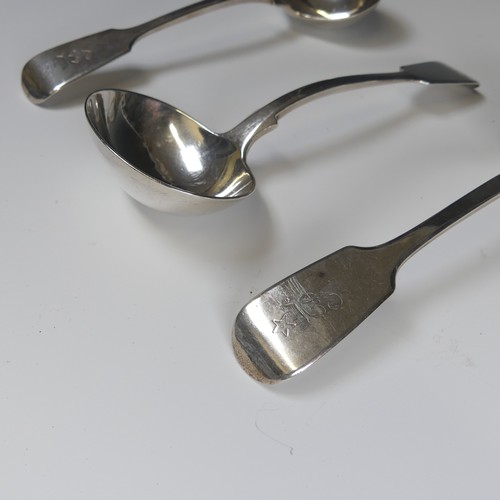 65 - A set of three Victorian silver Sauce Ladles, by Chawner & Co., hallmarked London, 1868, fiddle ... 