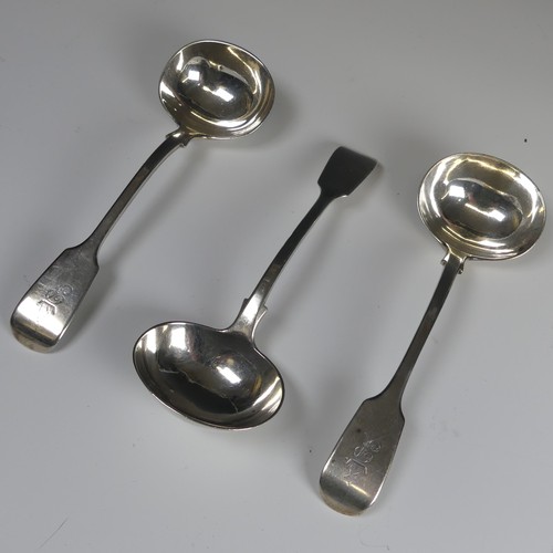 65 - A set of three Victorian silver Sauce Ladles, by Chawner & Co., hallmarked London, 1868, fiddle ... 