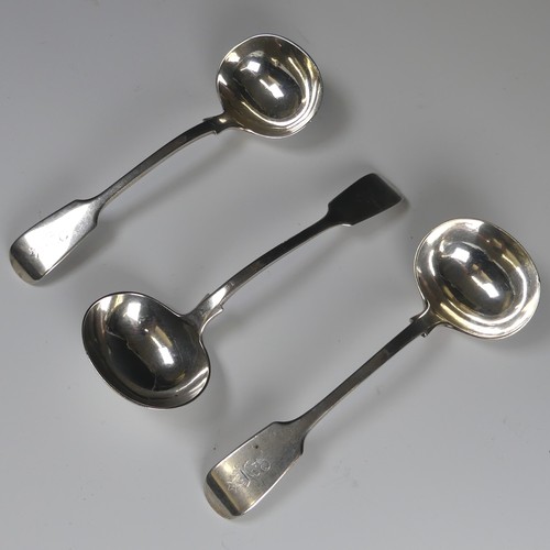 65 - A set of three Victorian silver Sauce Ladles, by Chawner & Co., hallmarked London, 1868, fiddle ... 