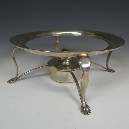 76 - A George V silver Stand and Burner, hallmarked London 1935, of plain circular form raised on four pa... 