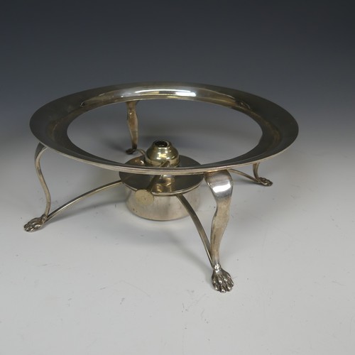 76 - A George V silver Stand and Burner, hallmarked London 1935, of plain circular form raised on four pa... 