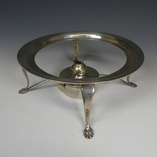 76 - A George V silver Stand and Burner, hallmarked London 1935, of plain circular form raised on four pa... 