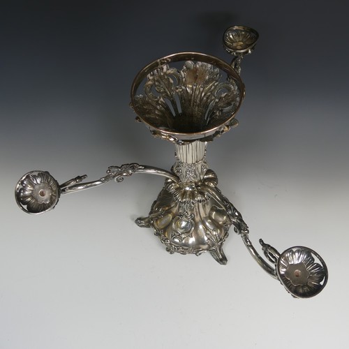 78 - A 19thC silver plated Epergne / Centrepiece, with foliate pierced splayed centre, missing glass, and... 