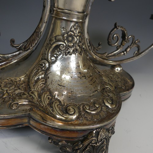 79 - An Edwardian silver plated Epergne / Centrepiece, by Mappin & Webb, the base with presentation i... 