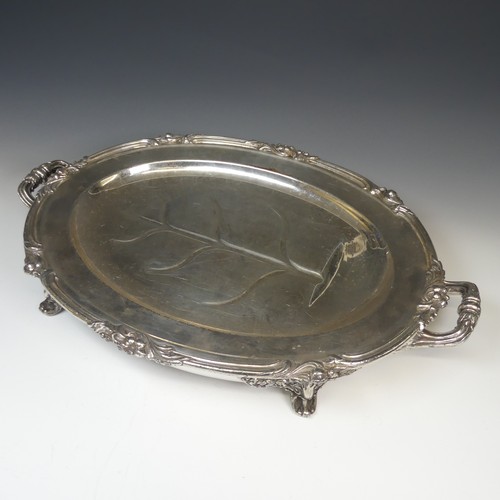 82 - An Old Sheffield Plate water heated Meat Dish, of oval form with foliate rim, the centre with well a... 