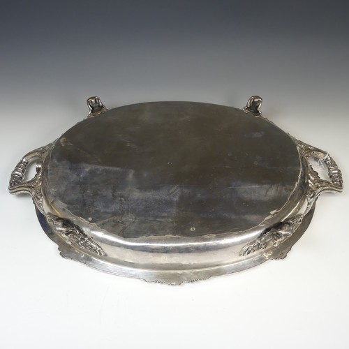 82 - An Old Sheffield Plate water heated Meat Dish, of oval form with foliate rim, the centre with well a... 